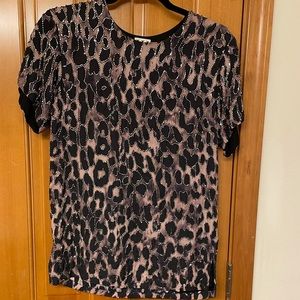 Haute Hippie bead trim leopard print top